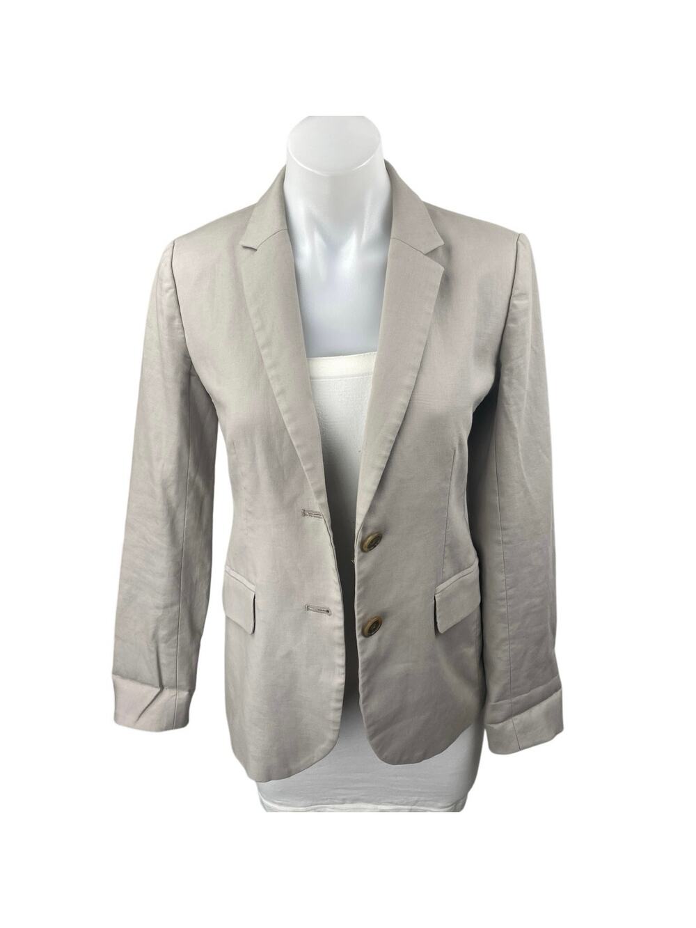 J.Crew Women's Beige Two Button Notch Collar Long Sleeve Blazer Coat Jacket Sz 0